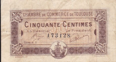 Аверс банкноты 50 сантимов - Торговая палата Тулузы (Франция) 1919 года