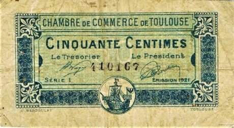 Аверс банкноты 50 centymów – Izba Handlowa w Tuluzie (Francja) 1920