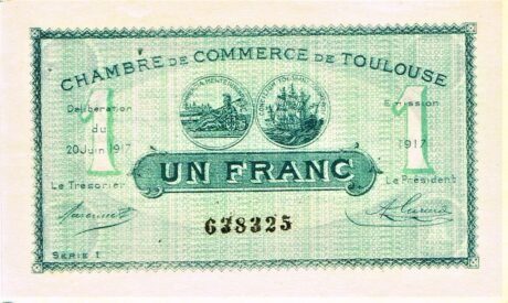 Аверс банкноты 1 франк - Торговая палата Тулузы (Франция) 1917 года