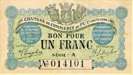 Аверс банкноты 1 франк - Торговая палата Пюи (Франция) 1916 года