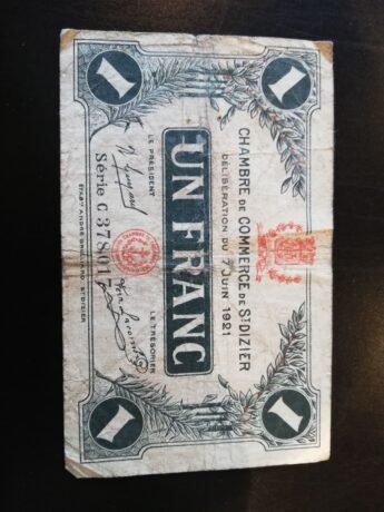 Аверс банкноты 1 франк - Торговая палата Сен-Дизье (Франция) 1921 года