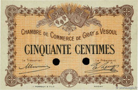 Аверс банкноты 50 сантимов - Торговые палаты Грея и Весула (Франция) 1915 года