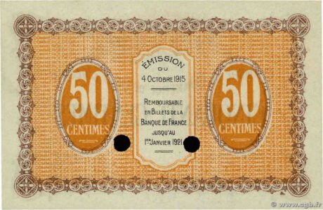 Реверс банкноты 50 сантимов - Торговые палаты Грея и Весула (Франция) 1915 года