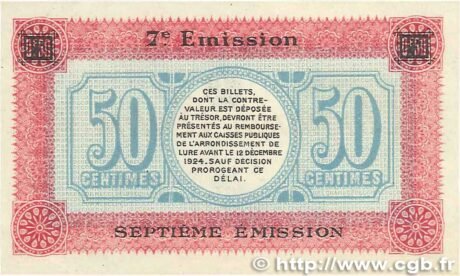 Реверс банкноты 50 сантимов - Торговая палата Люре (Франция) 1915 года