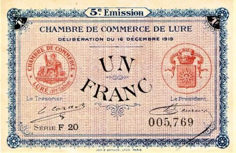 Аверс банкноты 1 frank – Izba Handlowa w Lurais (Francja) 1919