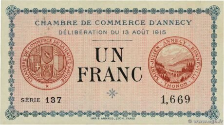 Аверс банкноты 1 франк - Торговая палата Аннеси (Франция) 1915 года