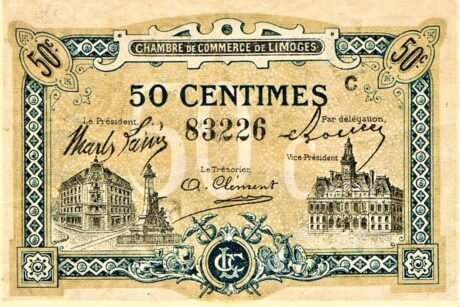 Аверс банкноты 50 сантимов - Торговая палата Лиможа (Франция) 1919 года