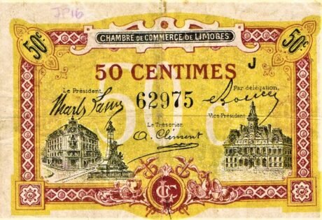 Аверс банкноты 50 сантимов - Торговая палата Лиможа (Франция) 1923 года