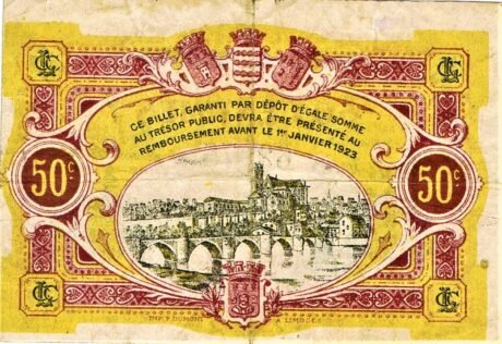 Реверс банкноты 50 сантимов - Торговая палата Лиможа (Франция) 1923 года