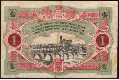 Реверс банкноты 1 франк - Торговая палата Лиможа (Франция) 1923 года