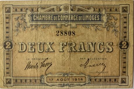 Аверс банкноты 2 franki – Izba Handlowa w Limoges (Francja) 1914