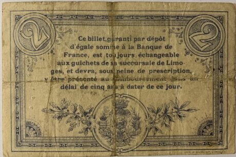 Реверс банкноты 2 franki – Izba Handlowa w Limoges (Francja) 1914
