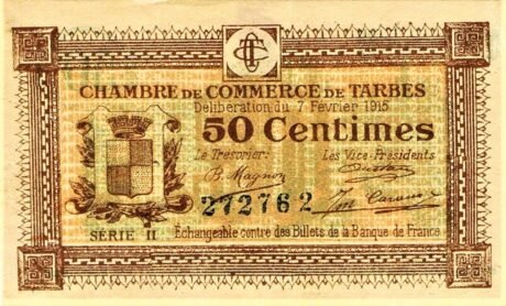 Аверс банкноты 50 centymów – Izba Handlowa w Tarbes (Francja) 1915