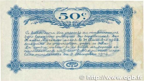 Реверс банкноты 50 сантимов - Торговая палата Тарба (Франция) 1917 года