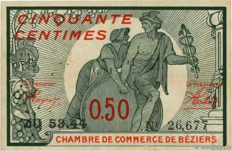 Аверс банкноты 50 сантимов - Торговая палата Безье (Франция) 1918 года