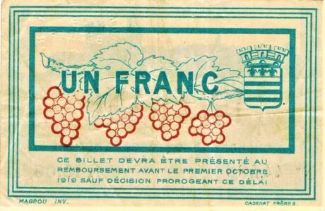 Реверс банкноты 1 франк - Торговая палата Безье (Франция) 1915 года