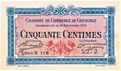 Аверс банкноты 50 сантимов - Гренобльская торговая палата (Франция) 1916 года