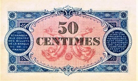 Реверс банкноты 50 сантимов - Гренобльская торговая палата (Франция) 1916 года