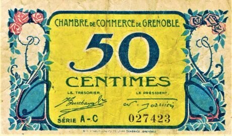 Реверс банкноты 50 сантимов - Гренобльская торговая палата (Франция) 1917 года