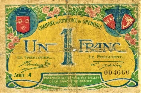 Аверс банкноты 1 франк - Гренобльская торговая палата (Франция) 1917 года