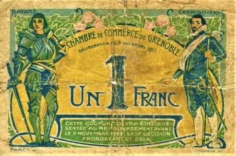 Реверс банкноты 1 франк - Гренобльская торговая палата (Франция) 1917 года
