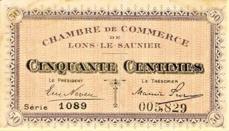 Аверс банкноты 50 сантимов - Торговая палата Лон-ле-Сонье (Франция) 1920 года