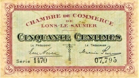 Аверс банкноты 50 сантимов - Торговая палата Лон-ле-Сонье (Франция) 1922 года