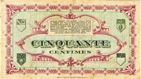 Реверс банкноты 50 сантимов - Торговая палата Лон-ле-Сонье (Франция) 1922 года