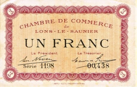 Аверс банкноты 1 франк - Торговая палата Лон-ле-Сонье (Франция) 1922 года