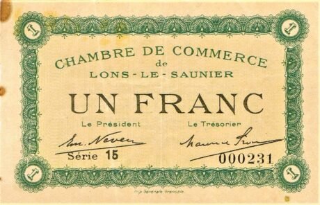 Аверс банкноты 1 франк - Торговая палата Лон-ле-Сонье (Франция) 1925 года