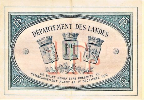 Реверс банкноты 1 франк - Торговая палата Мон-де-Марсан (Франция) 1914 года