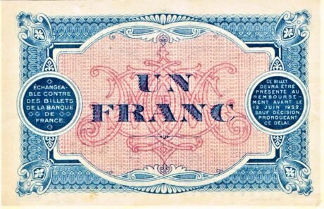 Реверс банкноты 1 франк - Торговая палата Мон-де-Марсан (Франция) 1917 года