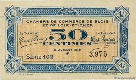 Аверс банкноты 50 сантимов - Торговая палата Блуа и Луар-э-Шер (Франция) 1918 года