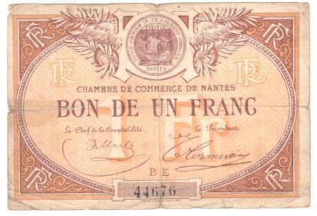Аверс банкноты 1 франк - Торговая палата Нанта (Франция) 1923 года