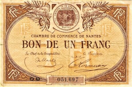 Аверс банкноты 1 frank – Izba Handlowa w Nantes (Francja) 1924