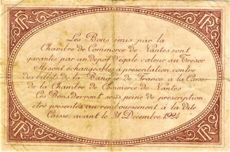 Реверс банкноты 1 frank – Izba Handlowa w Nantes (Francja) 1924