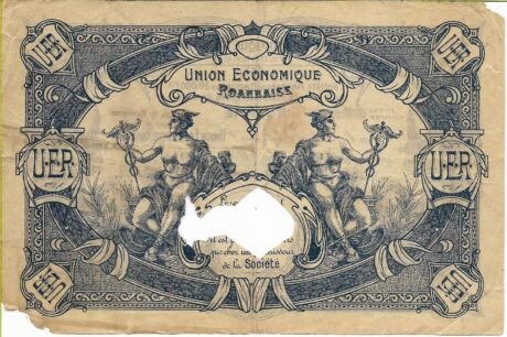 Реверс банкноты 5 франков - Коммерческий ваучер от Роанн (Франция) 1920 года