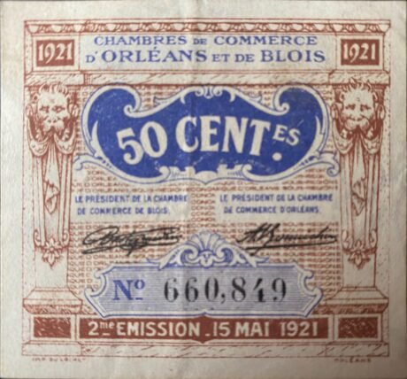 Аверс банкноты 50 сантимов - Торговая палата Орлеана и Блуа (Франция) 1920 года