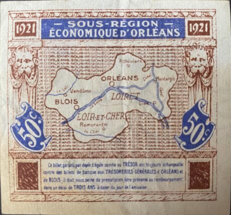 Реверс банкноты 50 сантимов - Торговая палата Орлеана и Блуа (Франция) 1920 года