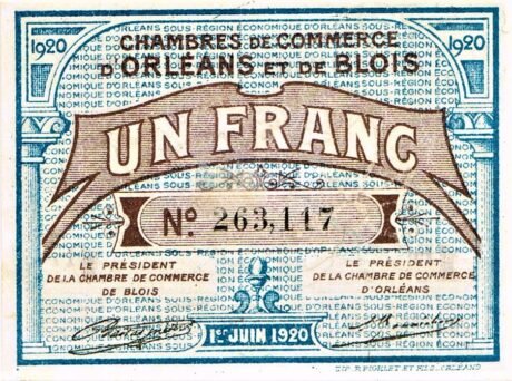 Аверс банкноты 1 frank – Izba Handlowa Orleanu i Blois (Francja) 1920