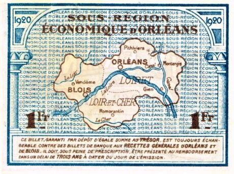 Реверс банкноты 1 frank – Izba Handlowa Orleanu i Blois (Francja) 1920