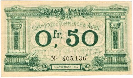 Аверс банкноты 50 сантимов - Торговая палата Ажена (Франция) 1914 года
