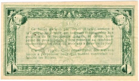 Реверс банкноты 50 сантимов - Торговая палата Ажена (Франция) 1914 года