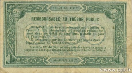 Реверс банкноты 50 сантимов - Торговая палата Ажена (Франция) 1917 года