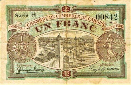 Аверс банкноты 1 франк - Торговая палата Каора (Франция) 1917 года