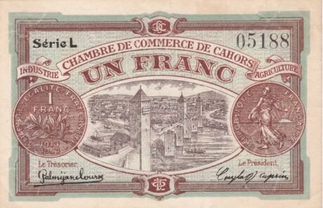 Аверс банкноты 1 франк - Торговая палата Каора (Франция) 1917 года