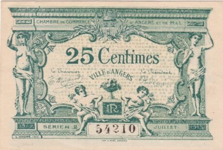 Аверс банкноты 25 centymów – Izba Handlowa w Angers (Francja) 1917