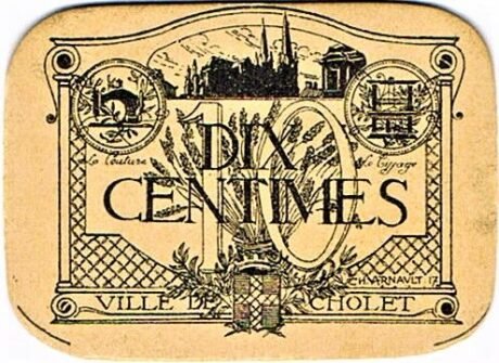 Аверс банкноты 10 сантимов - Торговая палата Шоле (Франция) 1920 года