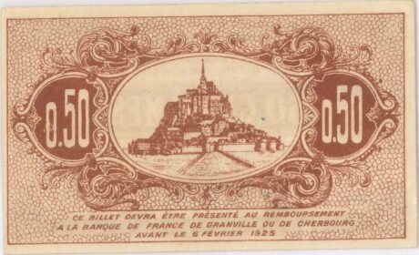 Реверс банкноты 50 centymów – Izba Handlowa Granville i Cherbourga (Francja) 1920