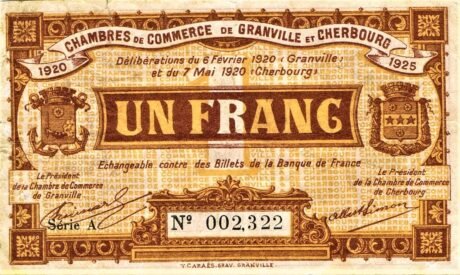 Аверс банкноты 1 frank – Izba Handlowa Granville i Cherbourga (Francja) 1920